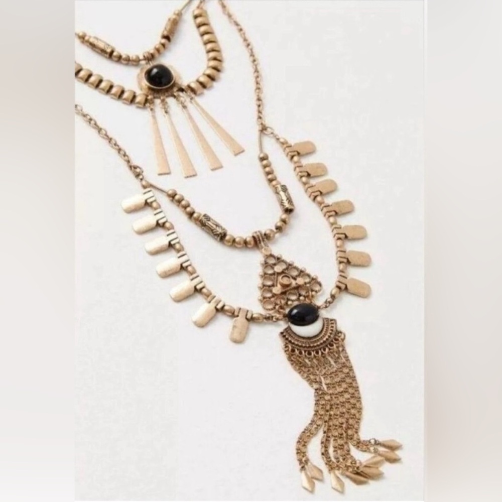 FREE PEOPLE Bring It Home Layered Necklace In Gold NWT